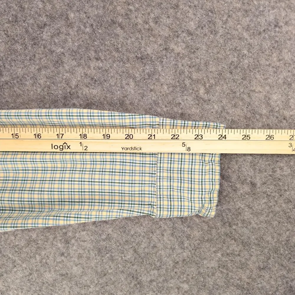 J Crew Shirt Mens Medium Yellow Plaid Button Up Flex Washed Slim Stretch